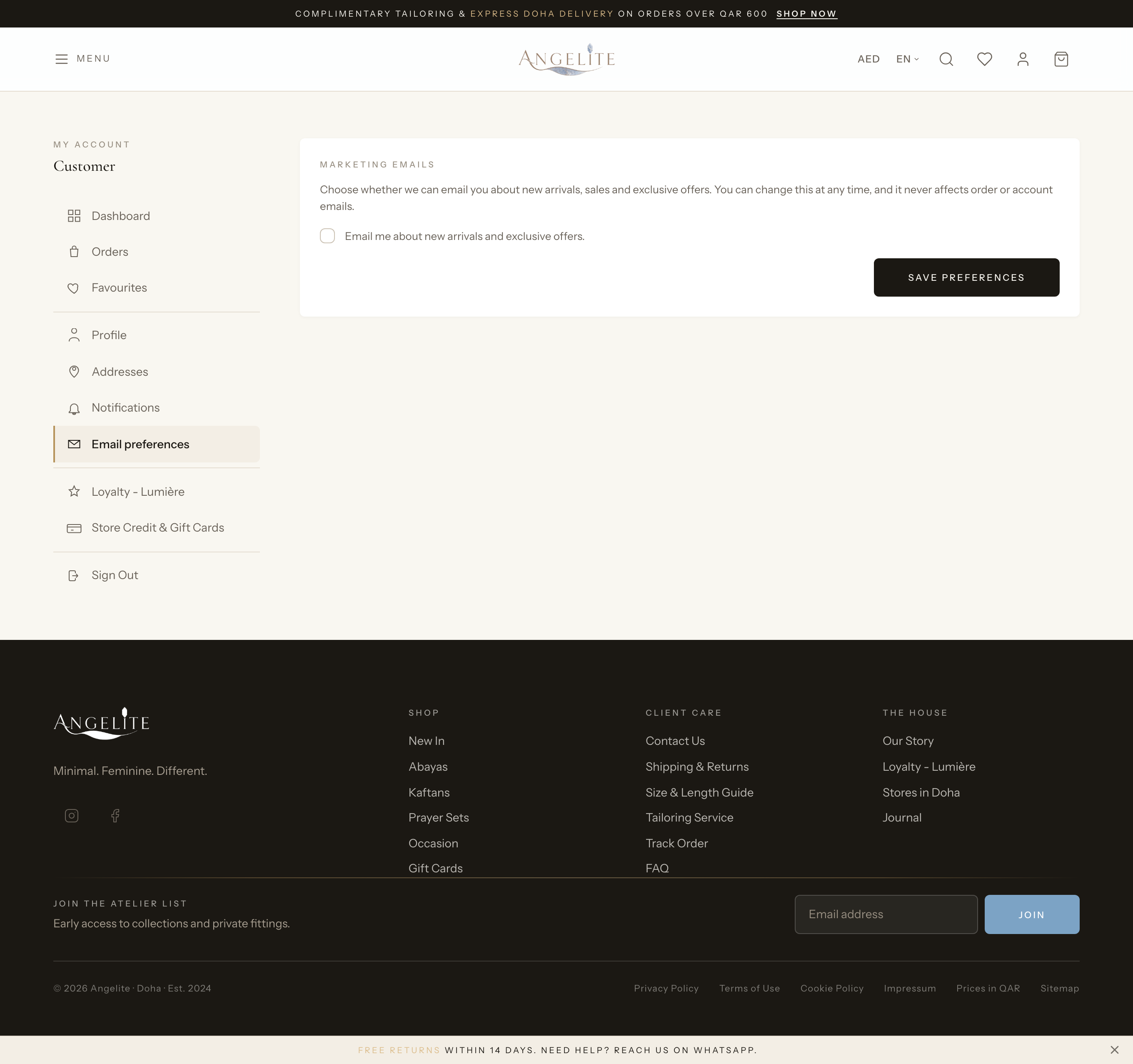 Customer email marketing preferences