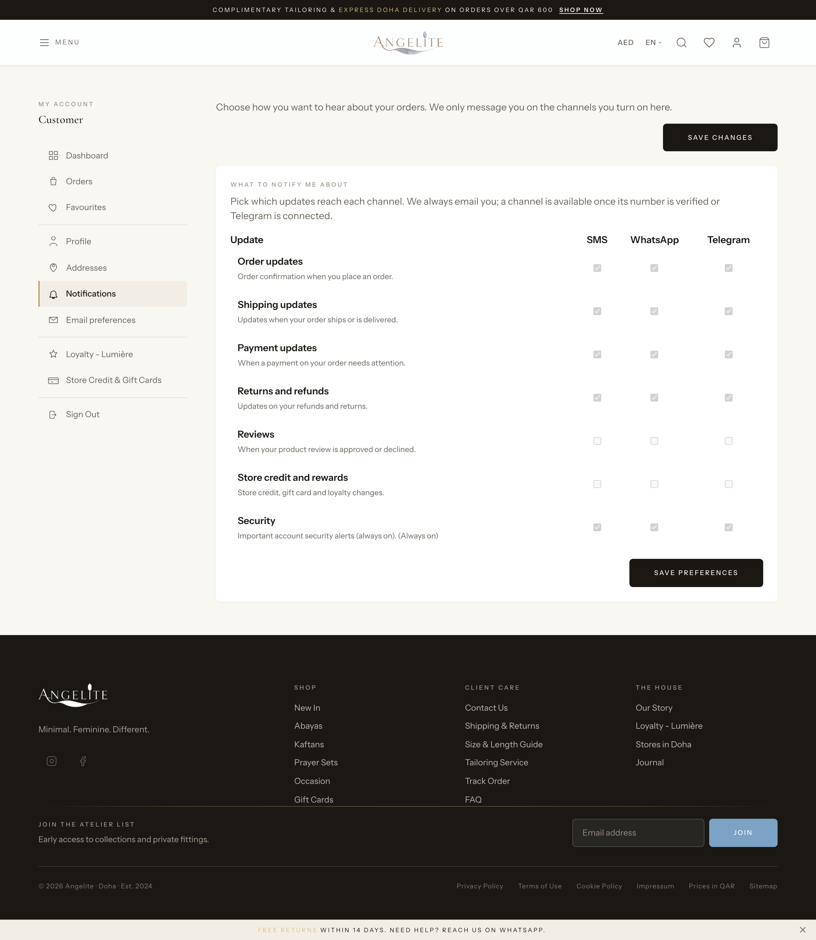Customer notification preferences
