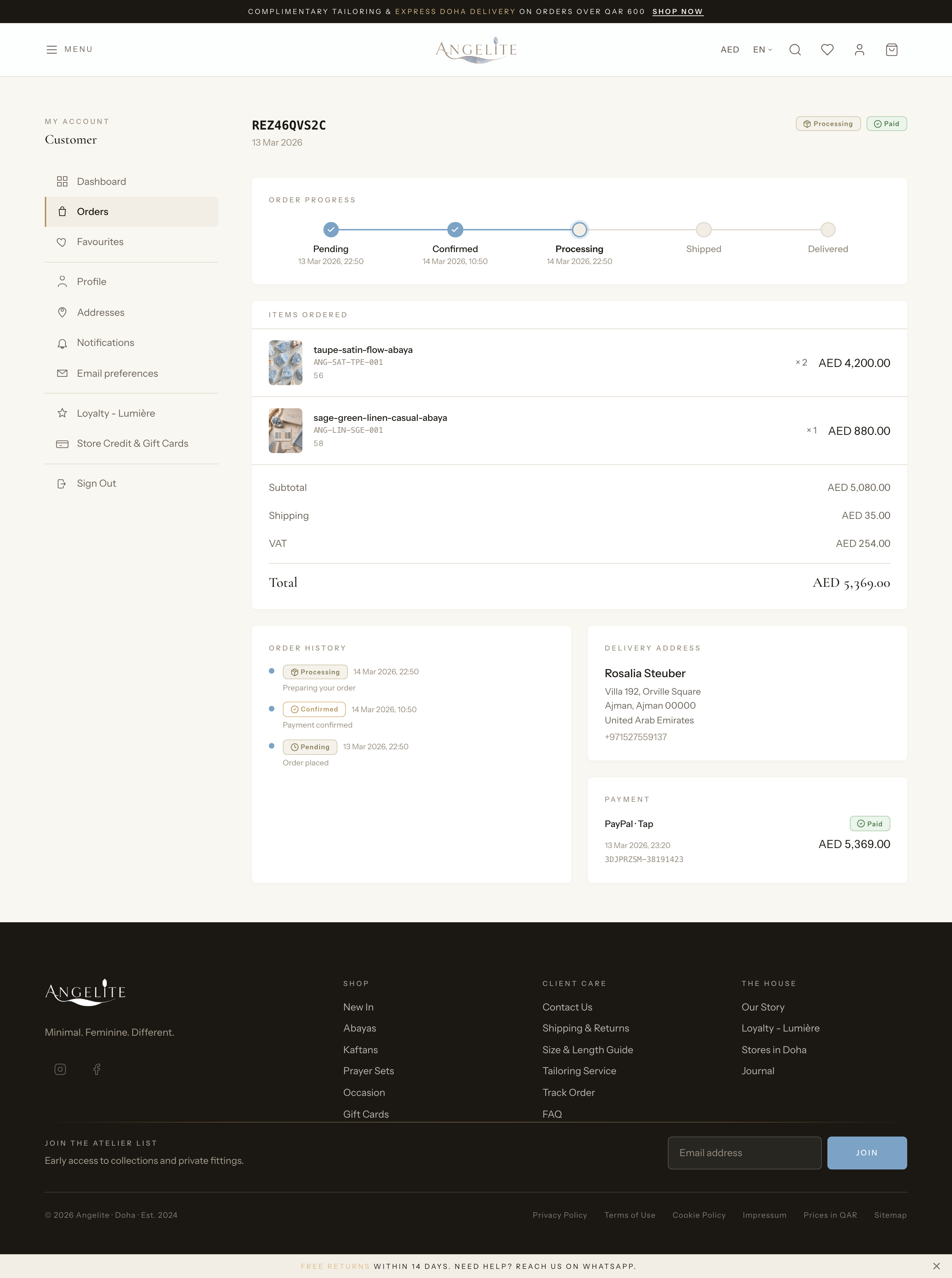 Customer order detail page