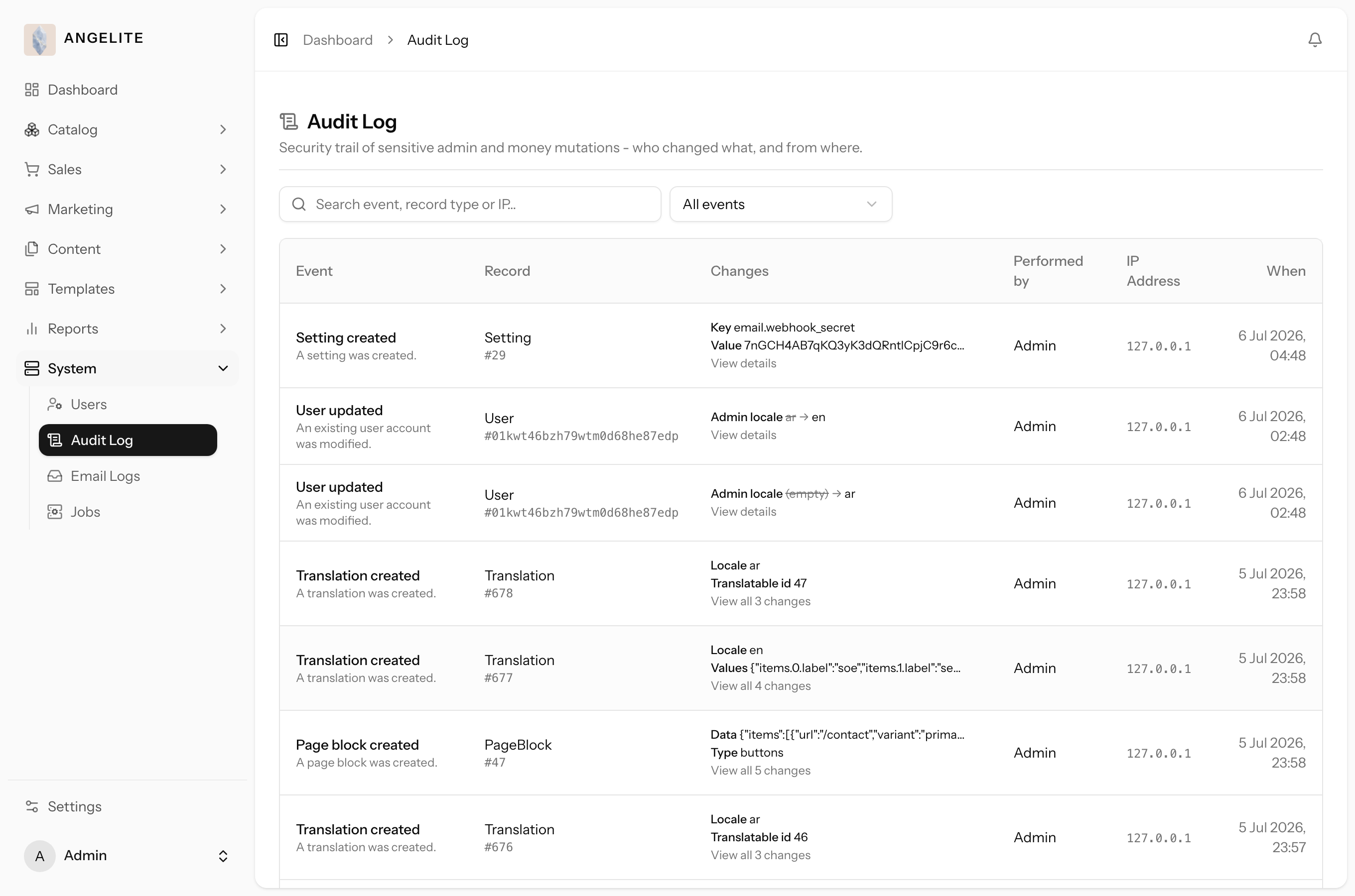 Admin audit log