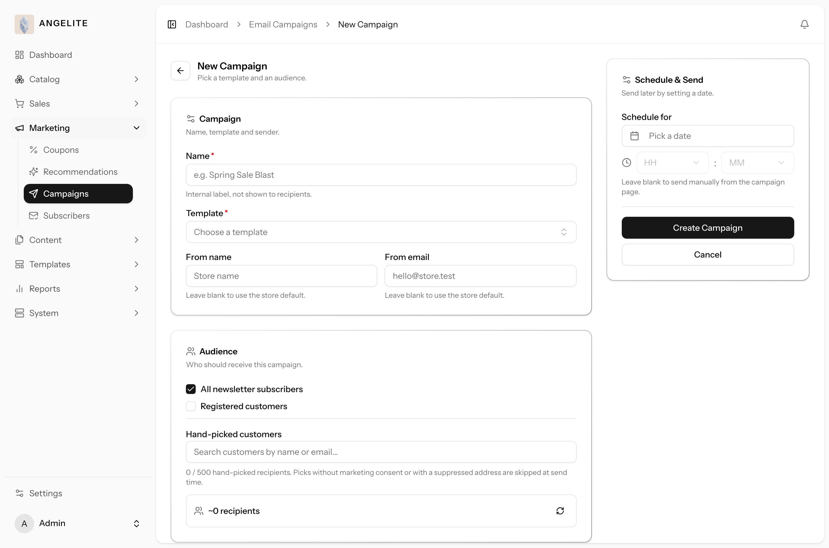 Campaign editor with an AI-drafted email