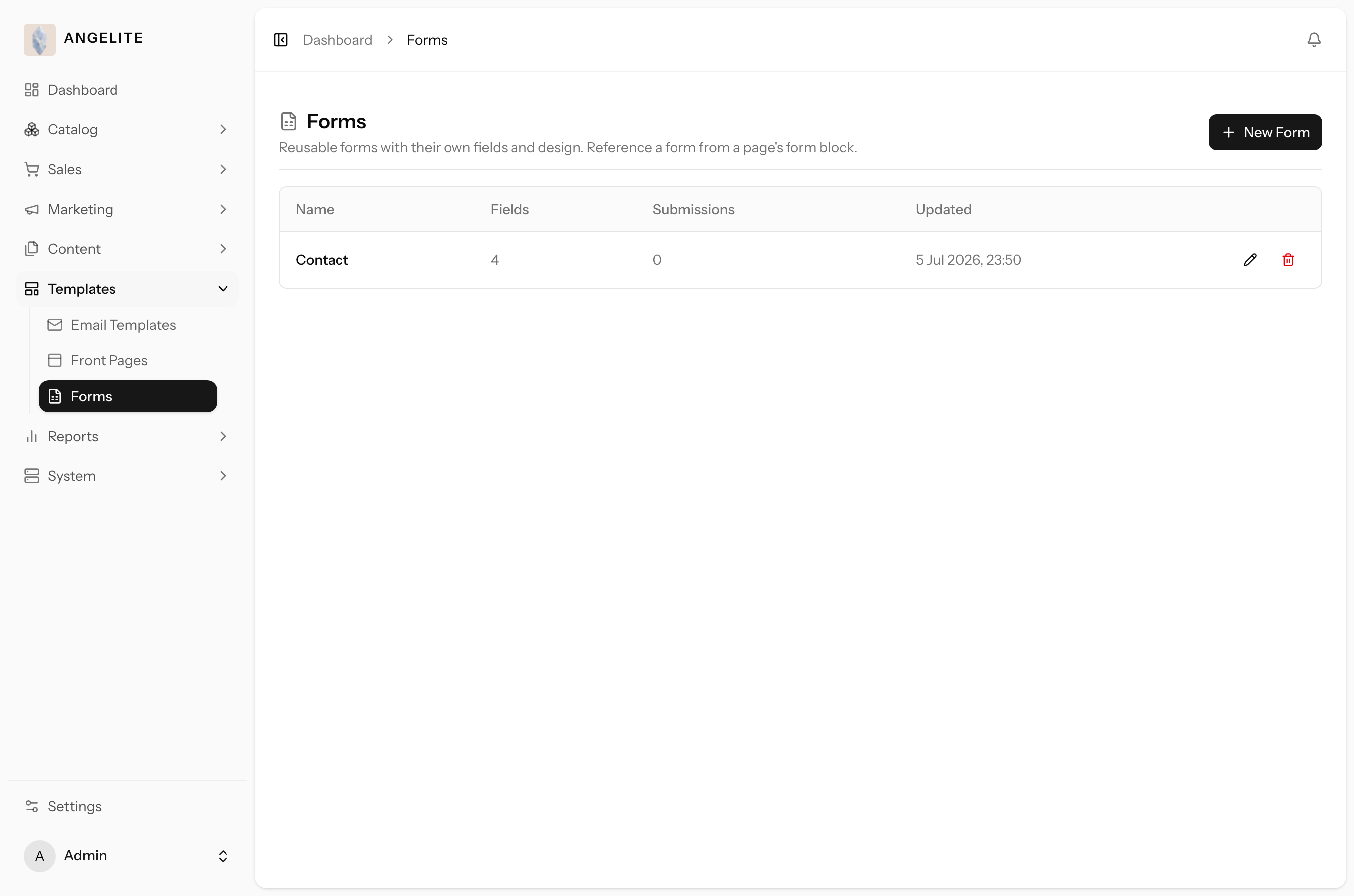 Reusable forms list