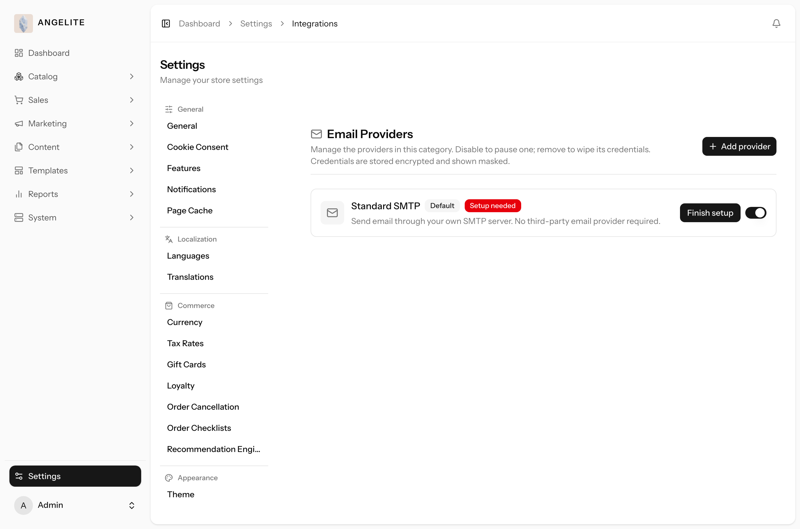 Email providers integration page