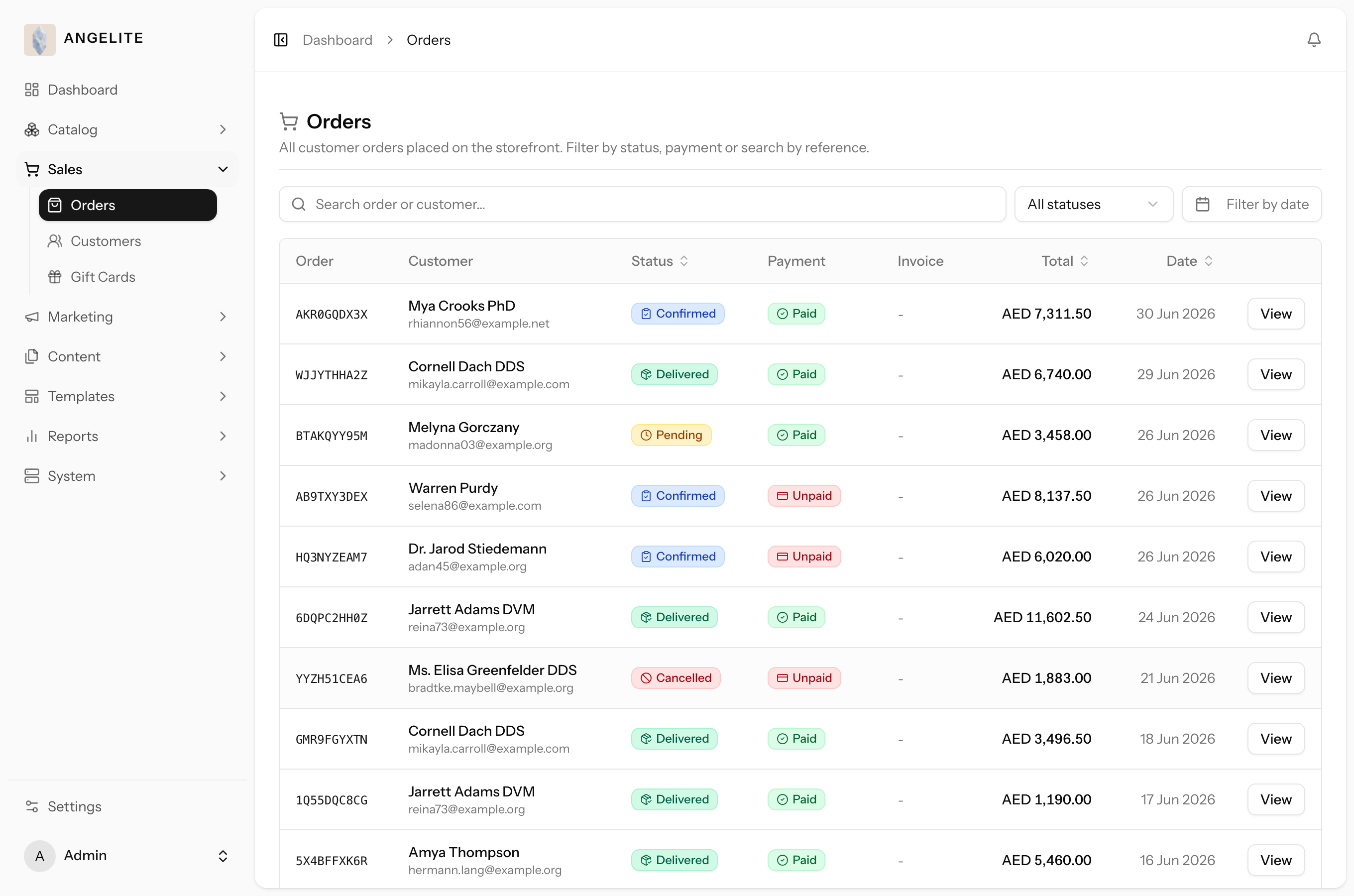 Admin orders list