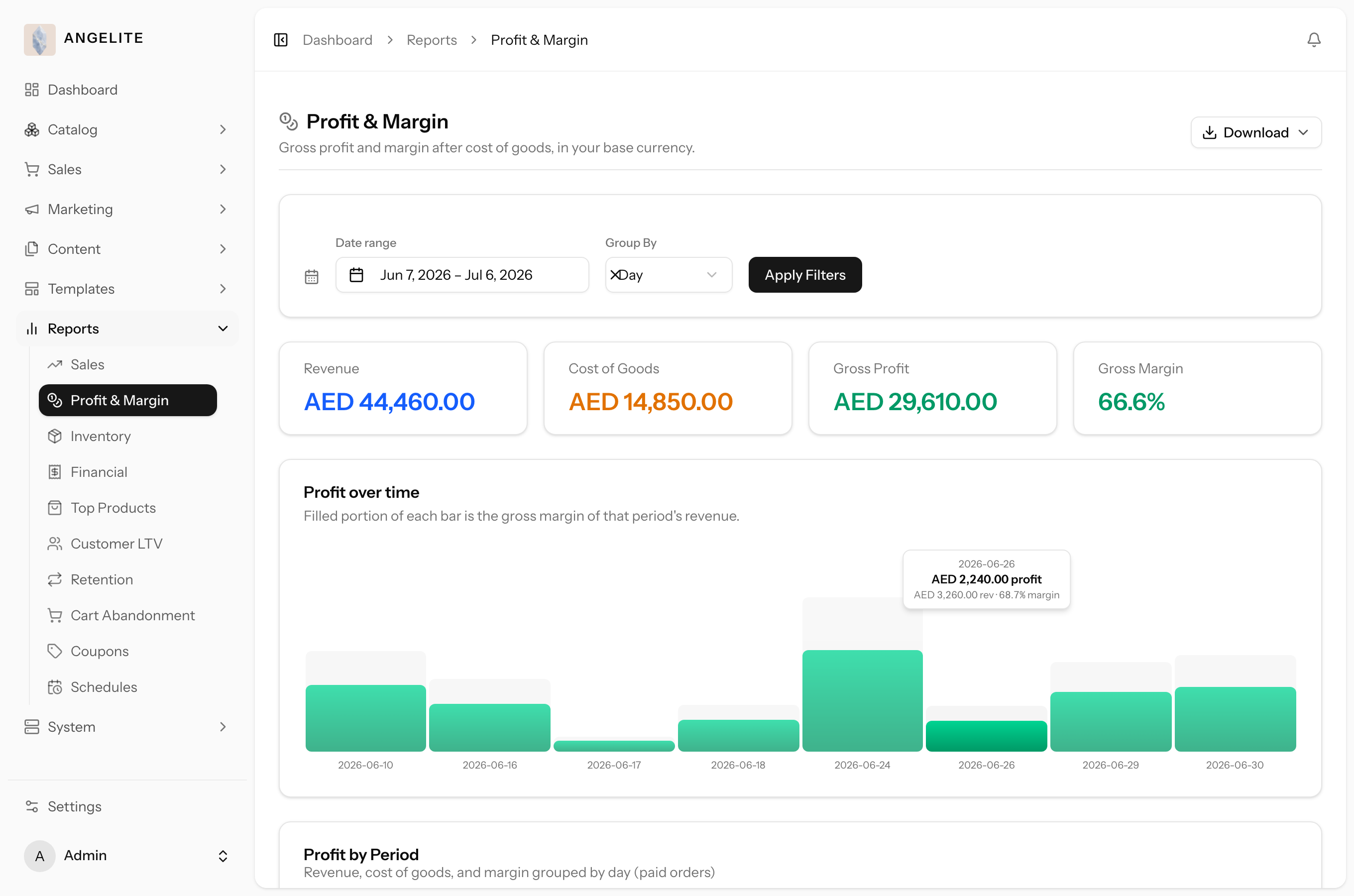 Profit and margin report