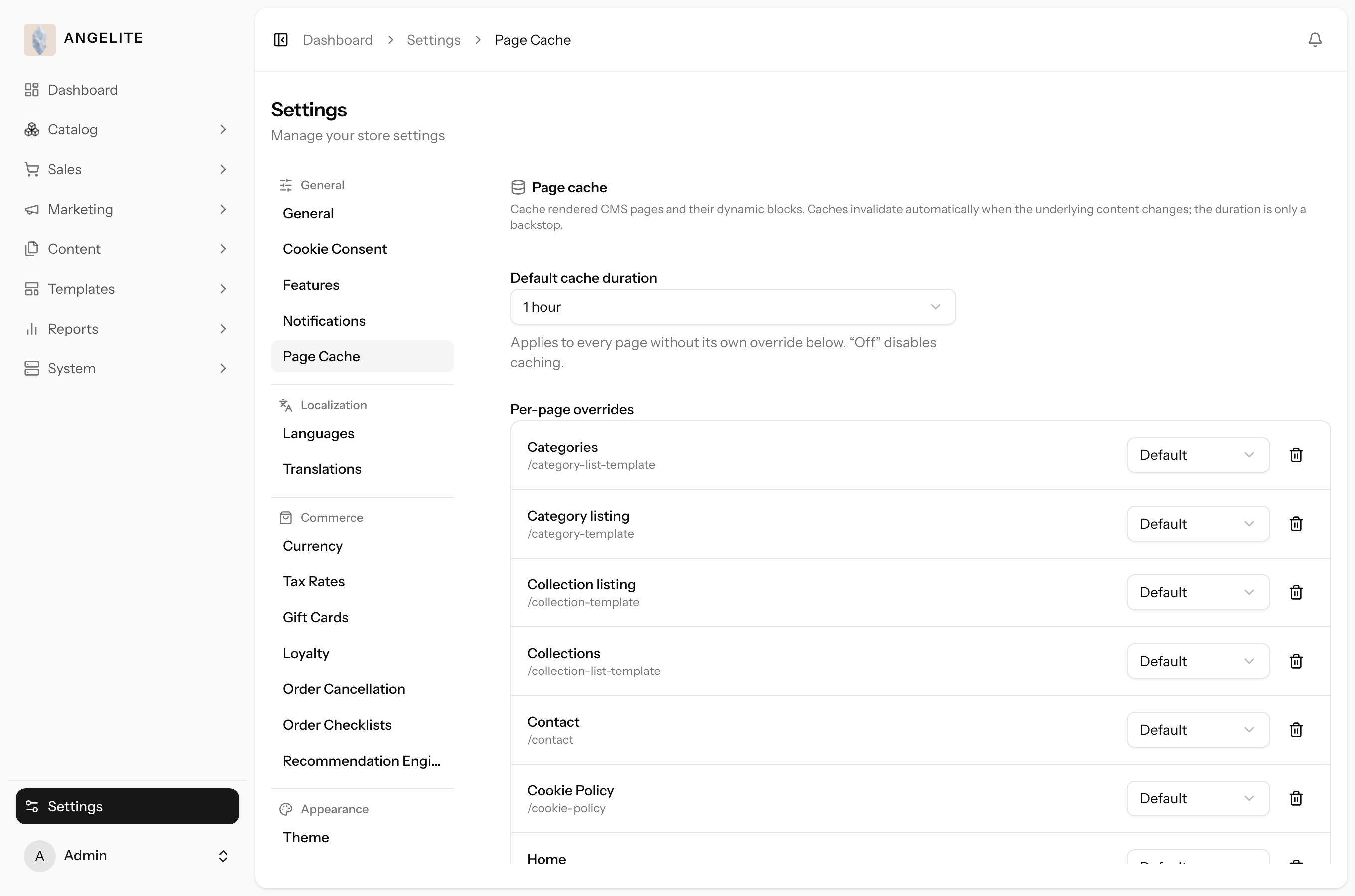 Page cache settings