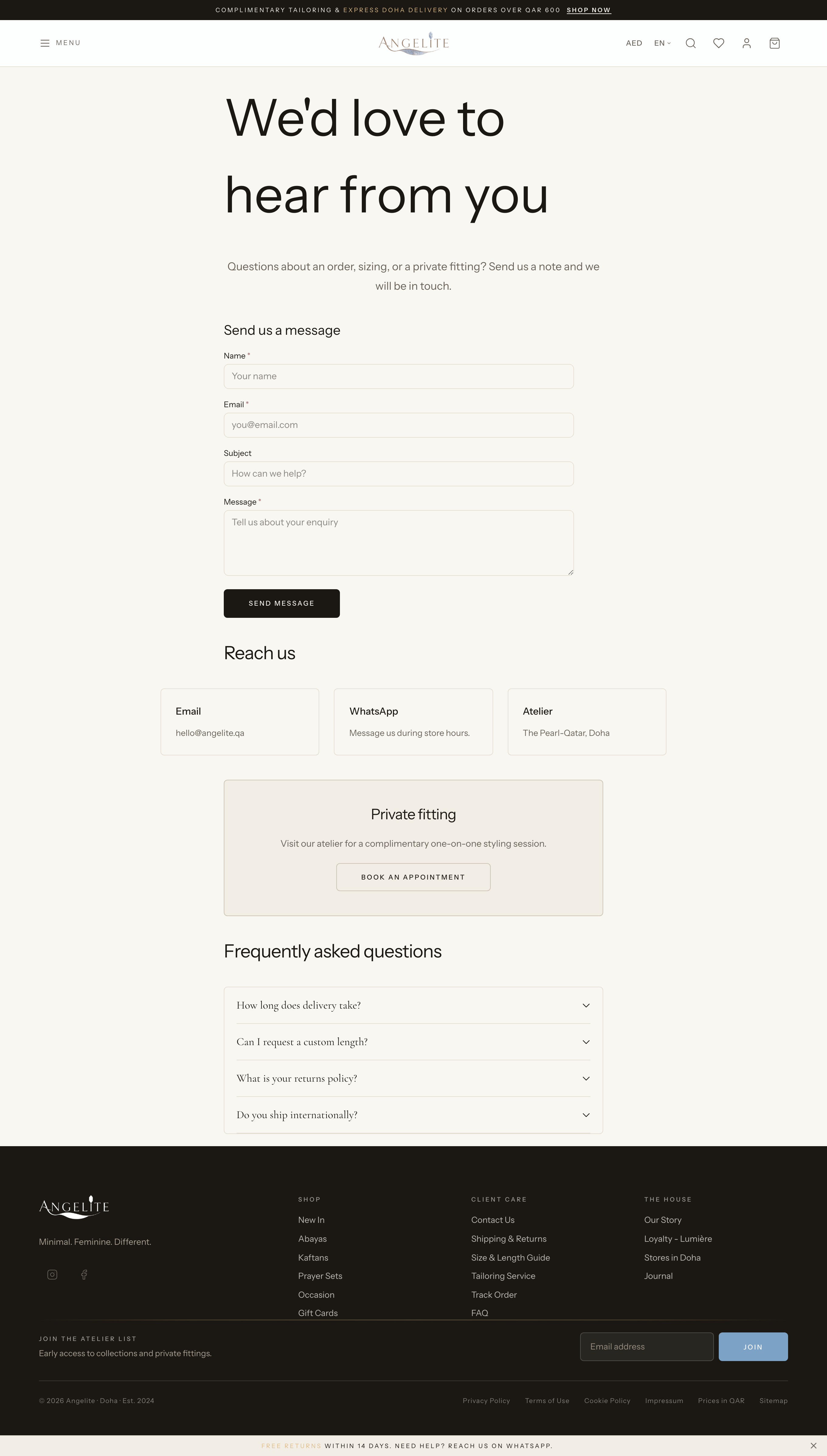 The storefront contact page
